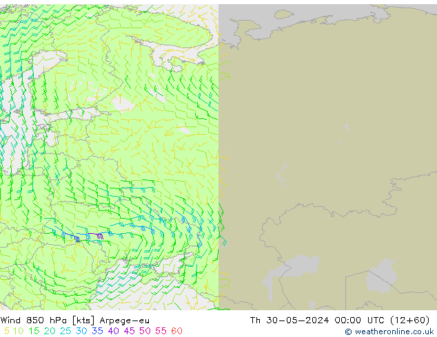 Wind 850 hPa Arpege-eu Do 30.05.2024 00 UTC