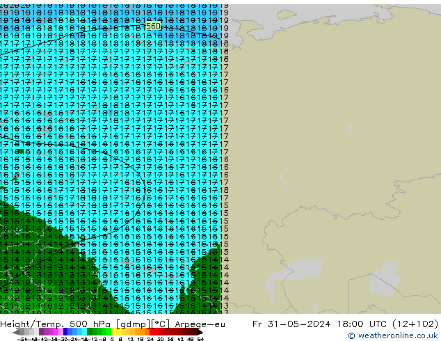 Height/Temp. 500 hPa Arpege-eu  31.05.2024 18 UTC