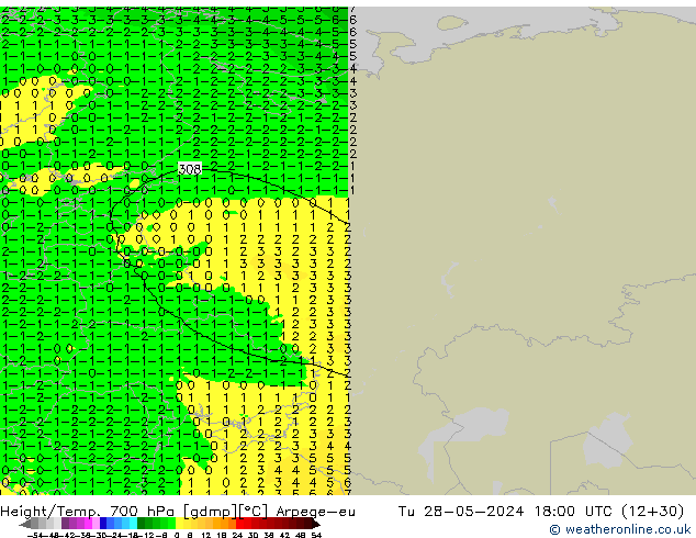 Geop./Temp. 700 hPa Arpege-eu mar 28.05.2024 18 UTC