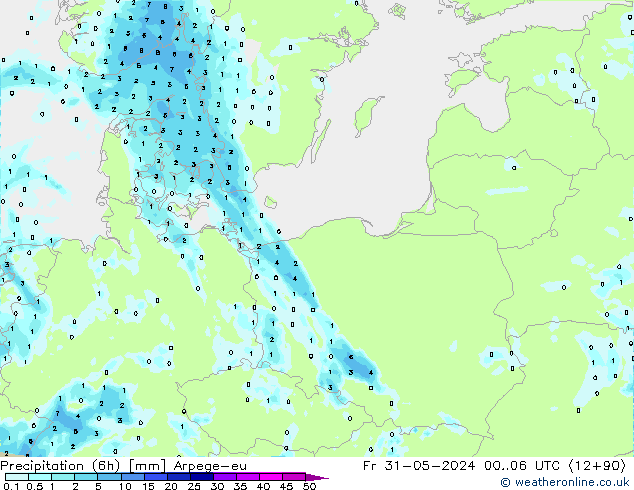 Precipitazione (6h) Arpege-eu ven 31.05.2024 06 UTC