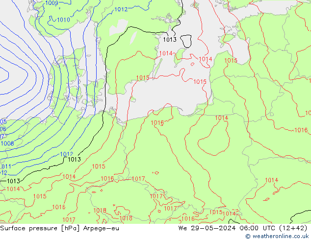 Atmosférický tlak Arpege-eu St 29.05.2024 06 UTC