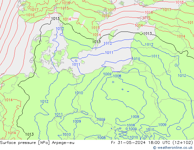 Surface pressure Arpege-eu Fr 31.05.2024 18 UTC