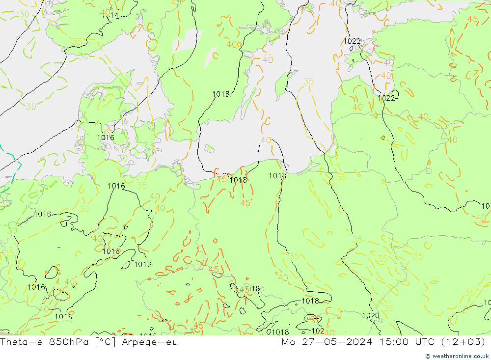 Theta-e 850hPa Arpege-eu  27.05.2024 15 UTC