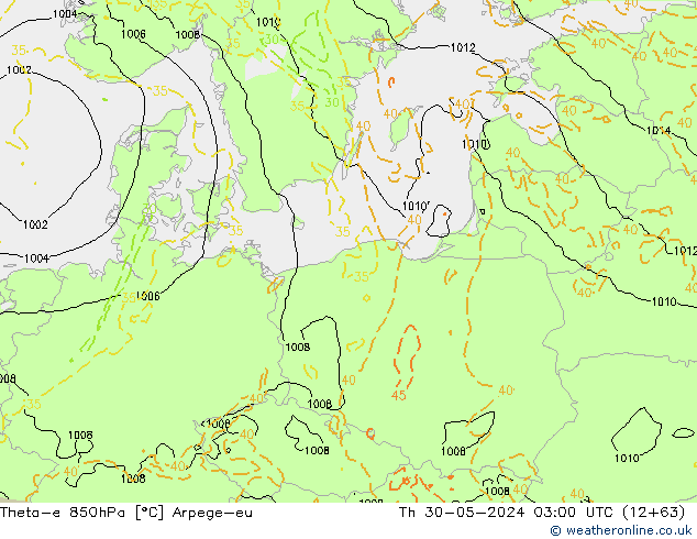 Theta-e 850hPa Arpege-eu  30.05.2024 03 UTC