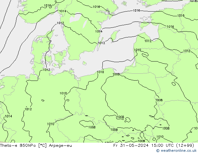 Theta-e 850hPa Arpege-eu vr 31.05.2024 15 UTC