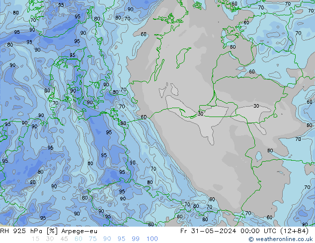 Humedad rel. 925hPa Arpege-eu vie 31.05.2024 00 UTC