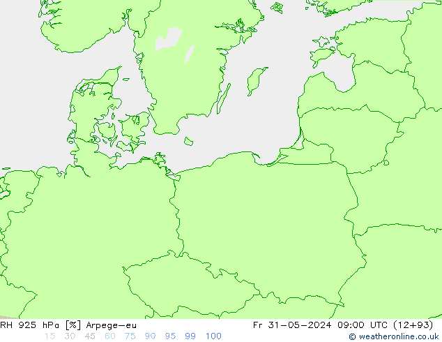 RH 925 hPa Arpege-eu Fr 31.05.2024 09 UTC