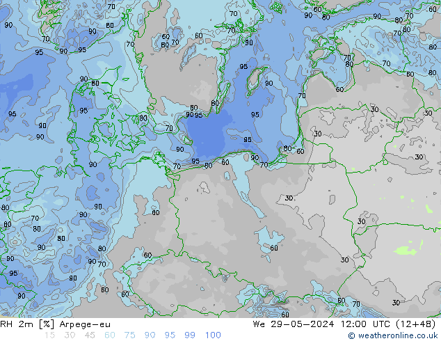 Humidité rel. 2m Arpege-eu mer 29.05.2024 12 UTC