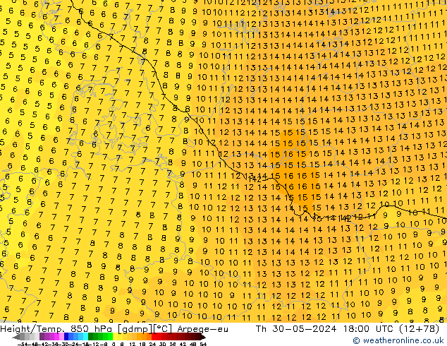 Height/Temp. 850 hPa Arpege-eu Th 30.05.2024 18 UTC