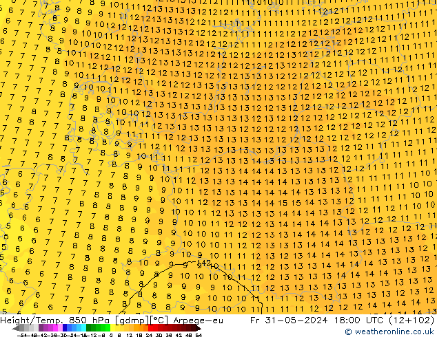 Height/Temp. 850 hPa Arpege-eu Fr 31.05.2024 18 UTC