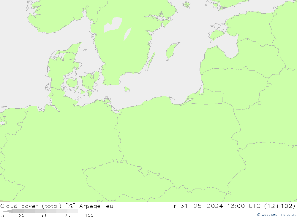 Bewolking (Totaal) Arpege-eu vr 31.05.2024 18 UTC