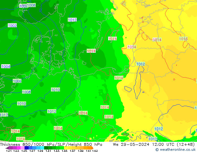 Thck 850-1000 hPa Arpege-eu mer 29.05.2024 12 UTC