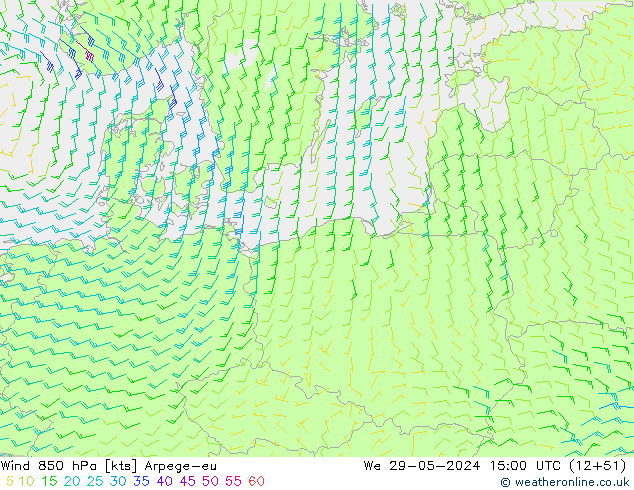 Wind 850 hPa Arpege-eu wo 29.05.2024 15 UTC