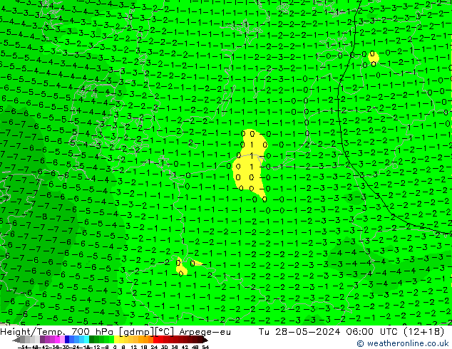 Hoogte/Temp. 700 hPa Arpege-eu di 28.05.2024 06 UTC