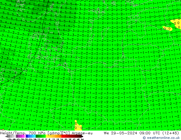 Yükseklik/Sıc. 700 hPa Arpege-eu Çar 29.05.2024 09 UTC