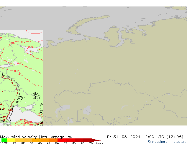 Max. wind velocity Arpege-eu ven 31.05.2024 12 UTC