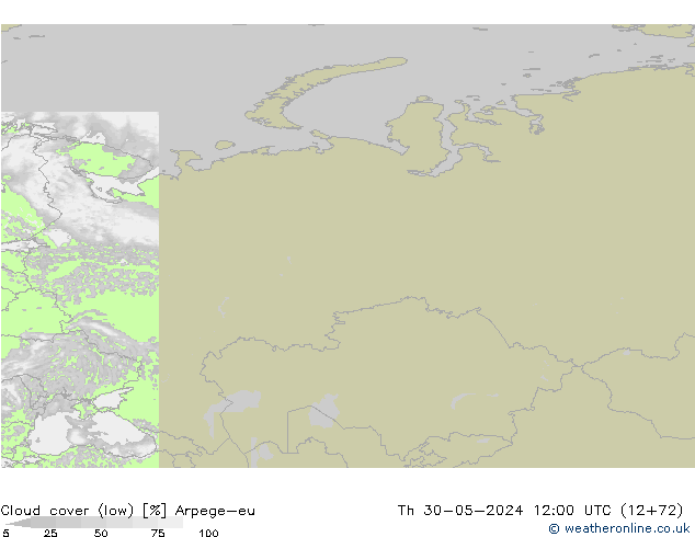 nízká oblaka Arpege-eu Čt 30.05.2024 12 UTC