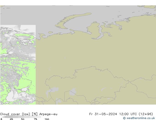 Cloud cover (low) Arpege-eu Fr 31.05.2024 12 UTC
