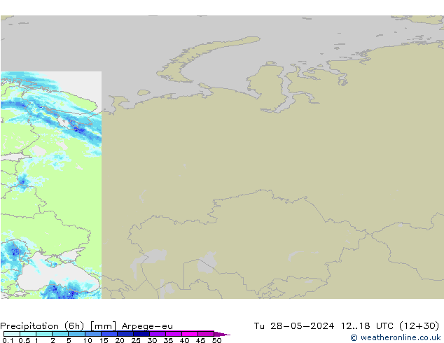 Precipitazione (6h) Arpege-eu mar 28.05.2024 18 UTC