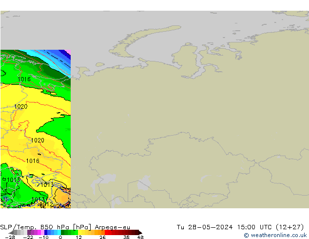 SLP/Temp. 850 hPa Arpege-eu mar 28.05.2024 15 UTC