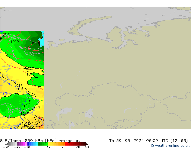 SLP/Temp. 850 hPa Arpege-eu do 30.05.2024 06 UTC