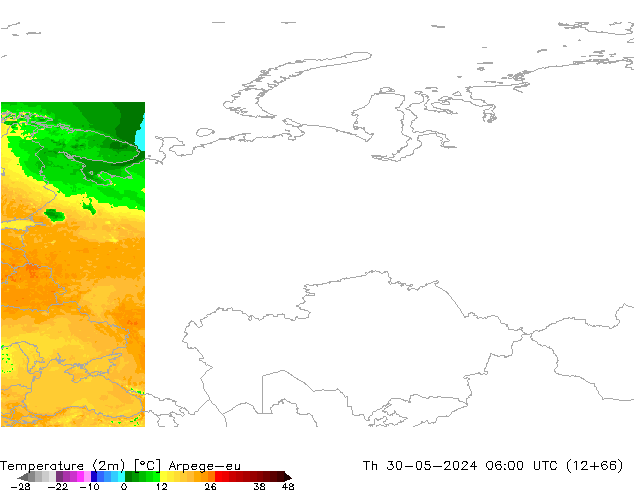 Temperature (2m) Arpege-eu Th 30.05.2024 06 UTC