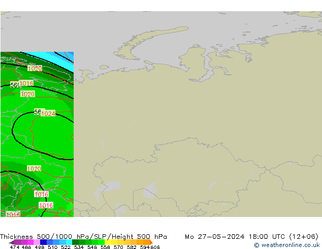 Thck 500-1000гПа Arpege-eu пн 27.05.2024 18 UTC