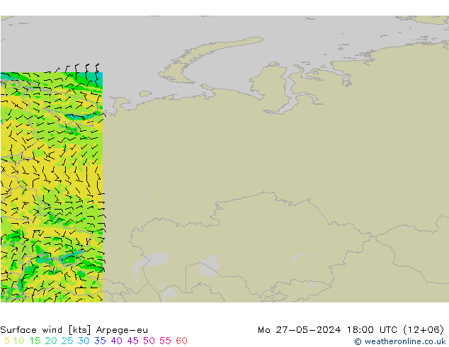 Surface wind Arpege-eu Mo 27.05.2024 18 UTC