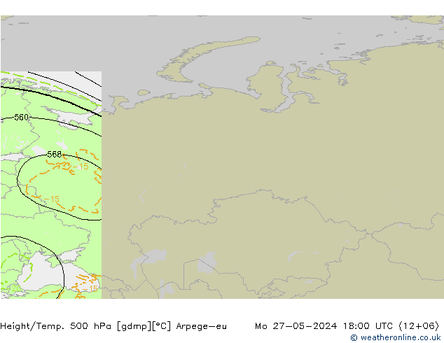 Geop./Temp. 500 hPa Arpege-eu lun 27.05.2024 18 UTC