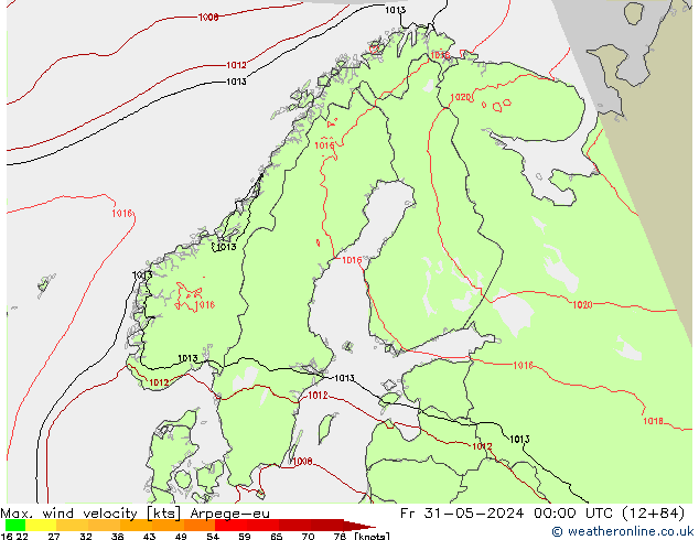 Max. wind velocity Arpege-eu пт 31.05.2024 00 UTC