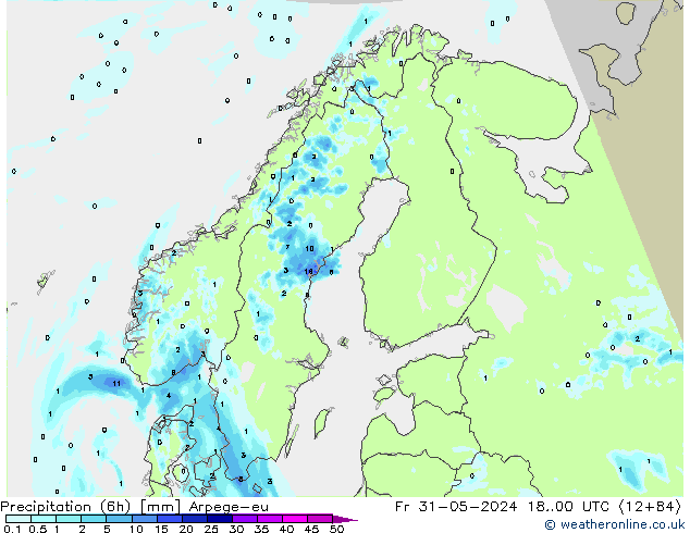 Precipitação (6h) Arpege-eu Sex 31.05.2024 00 UTC