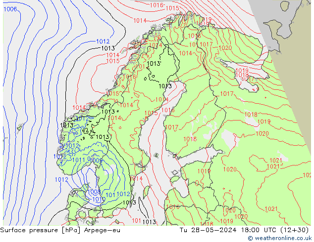 Surface pressure Arpege-eu Tu 28.05.2024 18 UTC