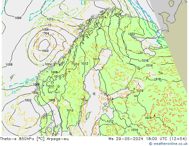 Theta-e 850гПа Arpege-eu ср 29.05.2024 18 UTC