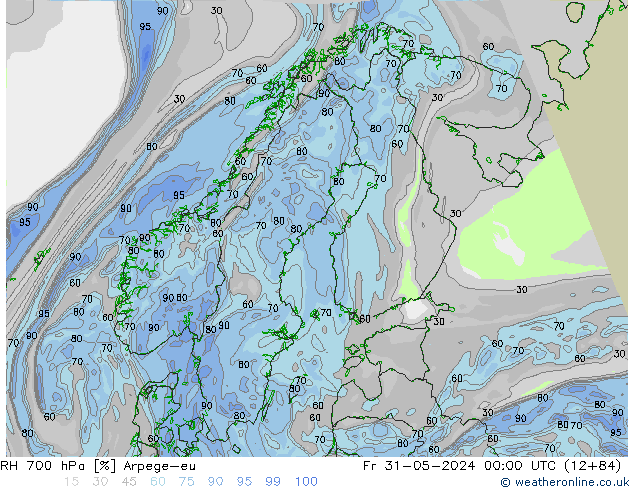 RH 700 hPa Arpege-eu Fr 31.05.2024 00 UTC