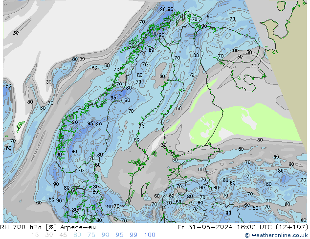 RH 700 hPa Arpege-eu pt. 31.05.2024 18 UTC