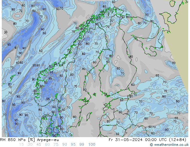 RH 850 hPa Arpege-eu Fr 31.05.2024 00 UTC