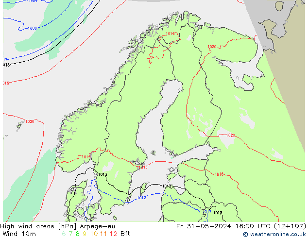 High wind areas Arpege-eu Sex 31.05.2024 18 UTC