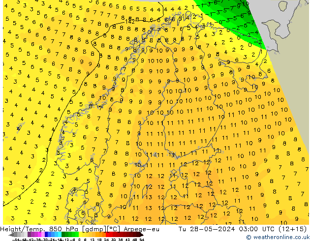 Height/Temp. 850 hPa Arpege-eu wto. 28.05.2024 03 UTC