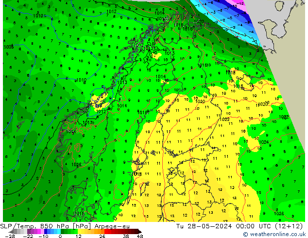 SLP/Temp. 850 hPa Arpege-eu Tu 28.05.2024 00 UTC