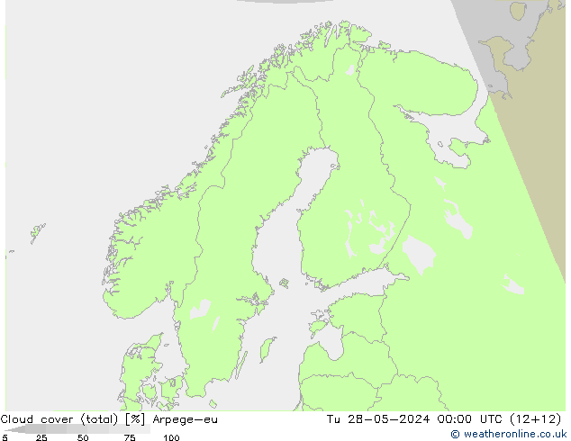 Cloud cover (total) Arpege-eu Tu 28.05.2024 00 UTC