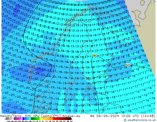 Height/Temp. 500 hPa Arpege-eu Mi 29.05.2024 12 UTC