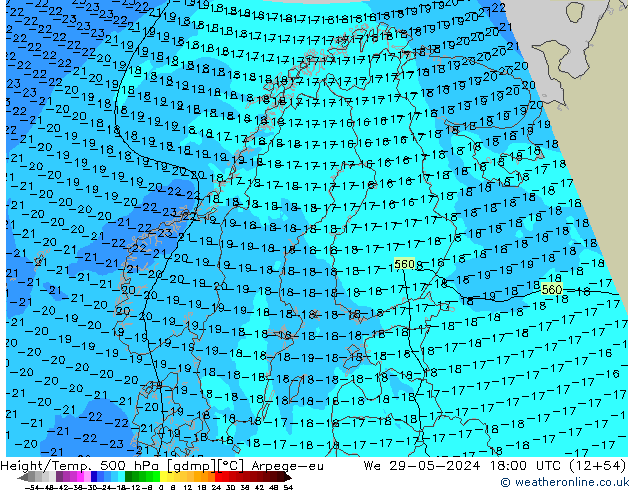 Height/Temp. 500 hPa Arpege-eu We 29.05.2024 18 UTC