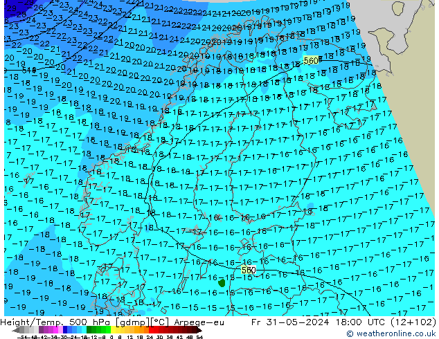 Height/Temp. 500 hPa Arpege-eu Pá 31.05.2024 18 UTC