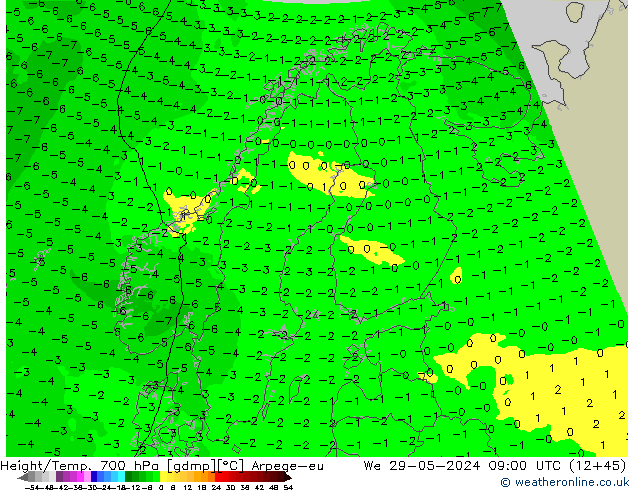 Height/Temp. 700 hPa Arpege-eu  29.05.2024 09 UTC