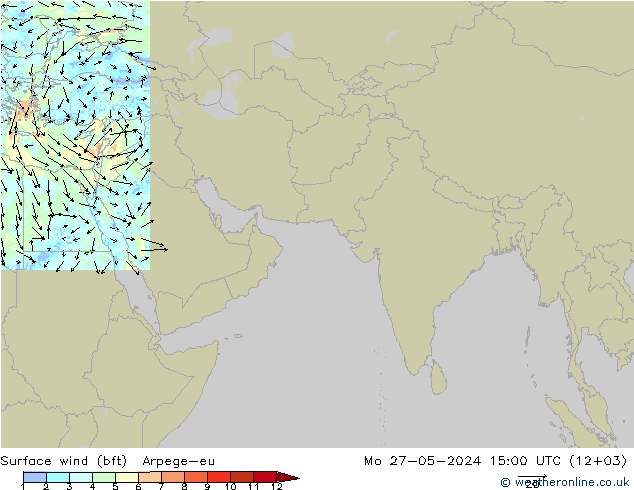 Wind 10 m (bft) Arpege-eu ma 27.05.2024 15 UTC