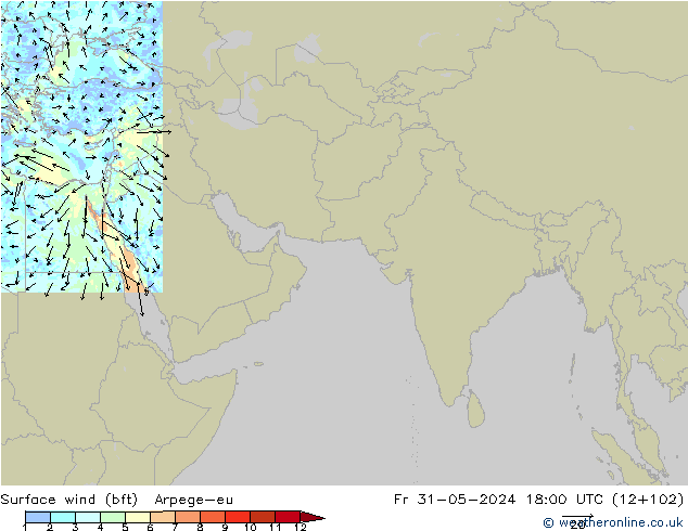 Rüzgar 10 m (bft) Arpege-eu Cu 31.05.2024 18 UTC