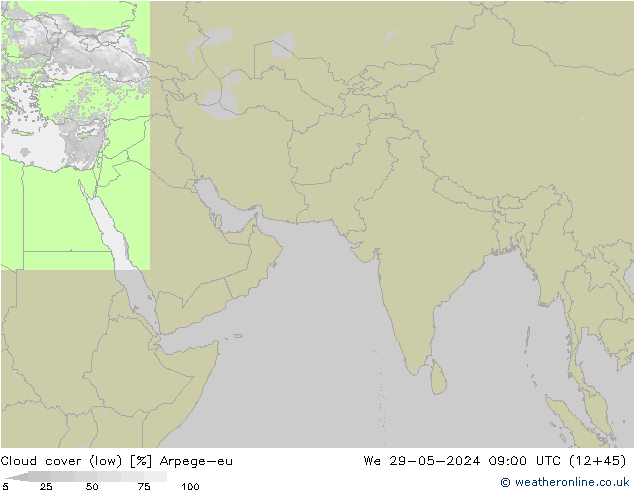 Cloud cover (low) Arpege-eu We 29.05.2024 09 UTC