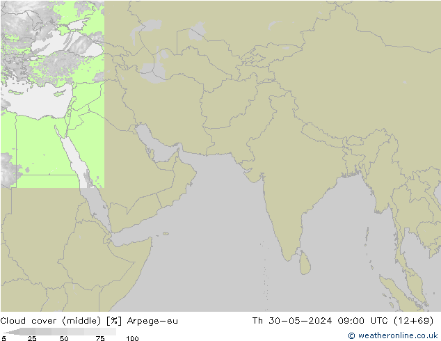 Cloud cover (middle) Arpege-eu Th 30.05.2024 09 UTC