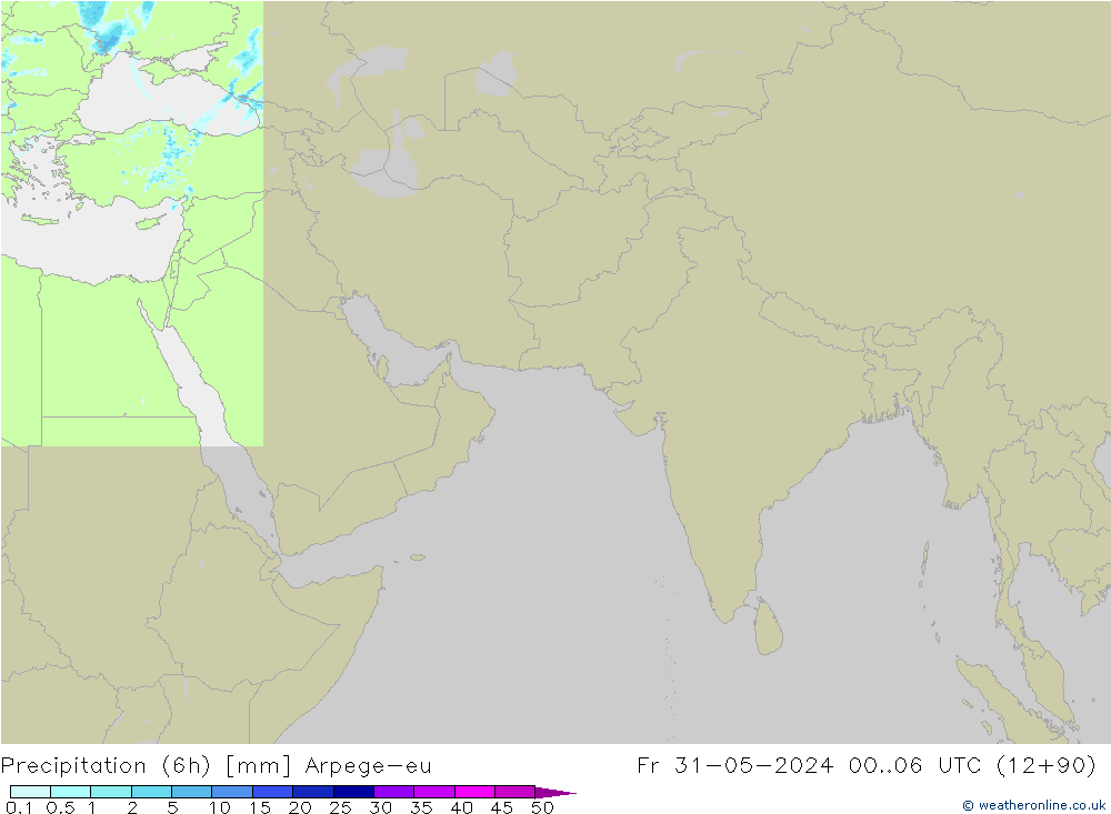 Précipitation (6h) Arpege-eu ven 31.05.2024 06 UTC