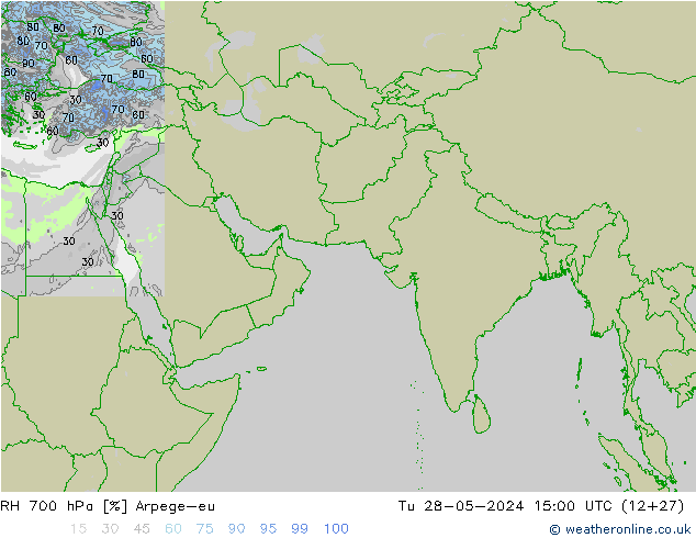 RH 700 hPa Arpege-eu Út 28.05.2024 15 UTC